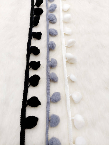 9 yards x Wholesale Black Grey White Pom Pom Fringe Trim, Pompom Trimming, Tassels